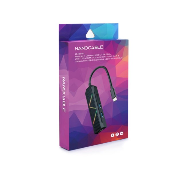 Nanocable hub usb-c 4 en 1 usb-a+usb-c+hdmi