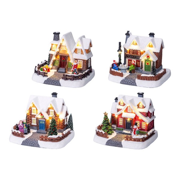 Casita navideña led con luz cálida fija, modelos variados, 18 x 14 x 16 cm